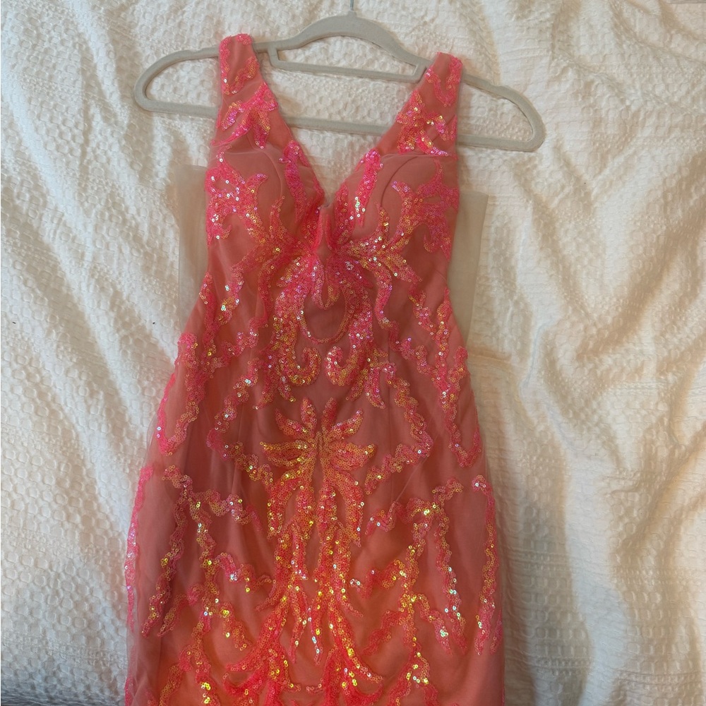 Pink/Coral Sequin Hoco Dress